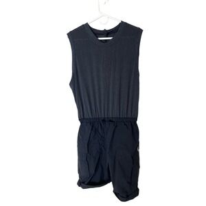 Free People Movement Muscle Tee Cargo Romper Onesie Open Back Drawstring Gry/Blk